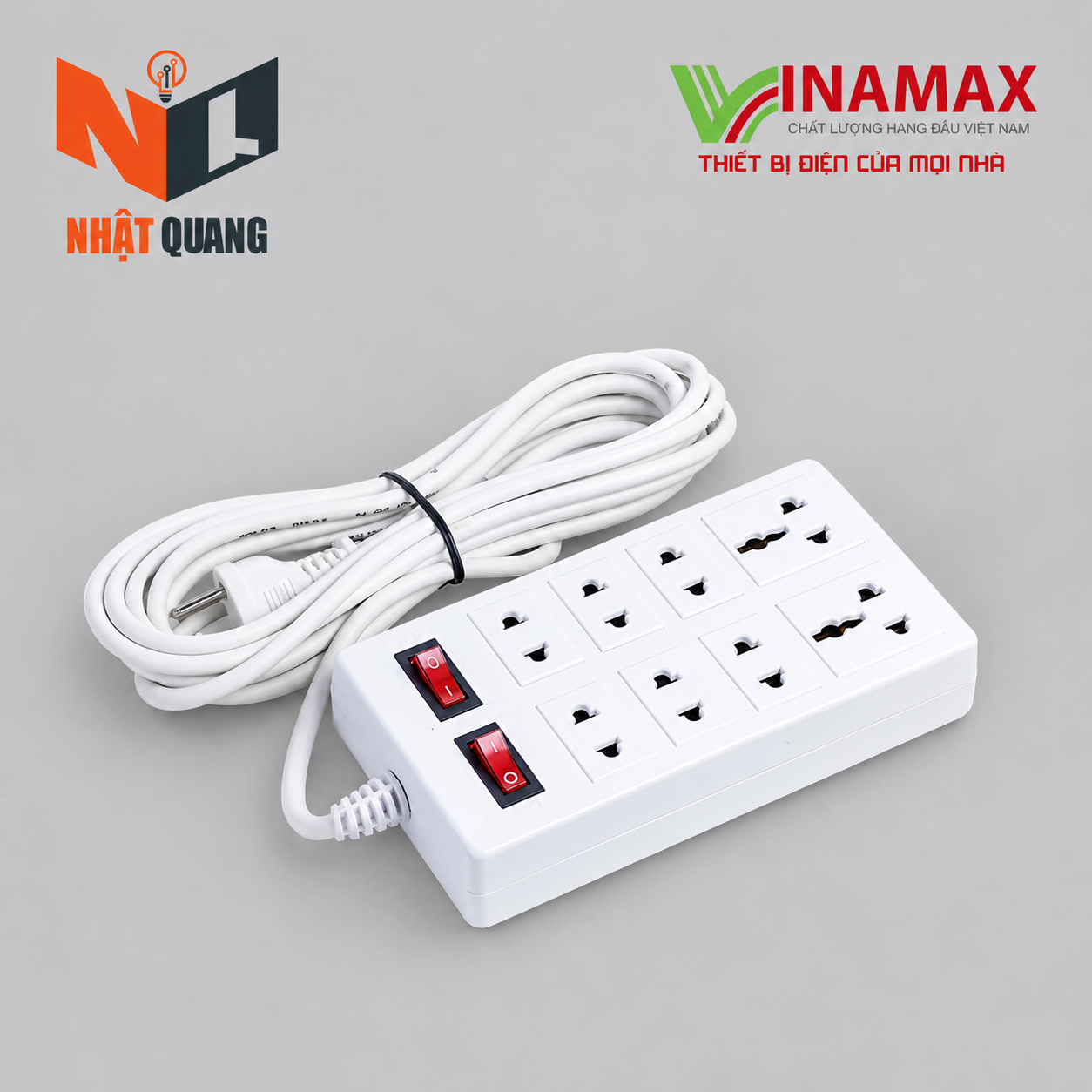 Ổ CẮM 8 LỖ TRẮNG 2 CÔNG TẮC T823